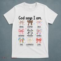 God Says I Am Coquette Bow Religious Christian Women Girls  T-Shirt thumb 5