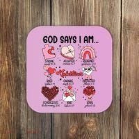 God Says I Am Valentine Funny Jesus Valentines Coaster thumb 0