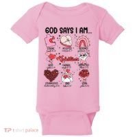 God Says I Am Valentine Funny Jesus Valentines Baby Bodysuit thumb 0