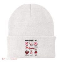God Says I Am Valentine Funny Jesus Valentines Beanie thumb 0