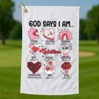 God Says I Am Valentine Funny Jesus Valentines Golf Towel thumb 1