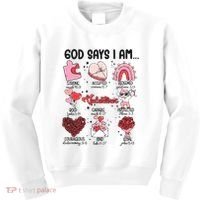 God Says I Am Valentine Funny Jesus Valentines Kids Sweatshirt thumb 0