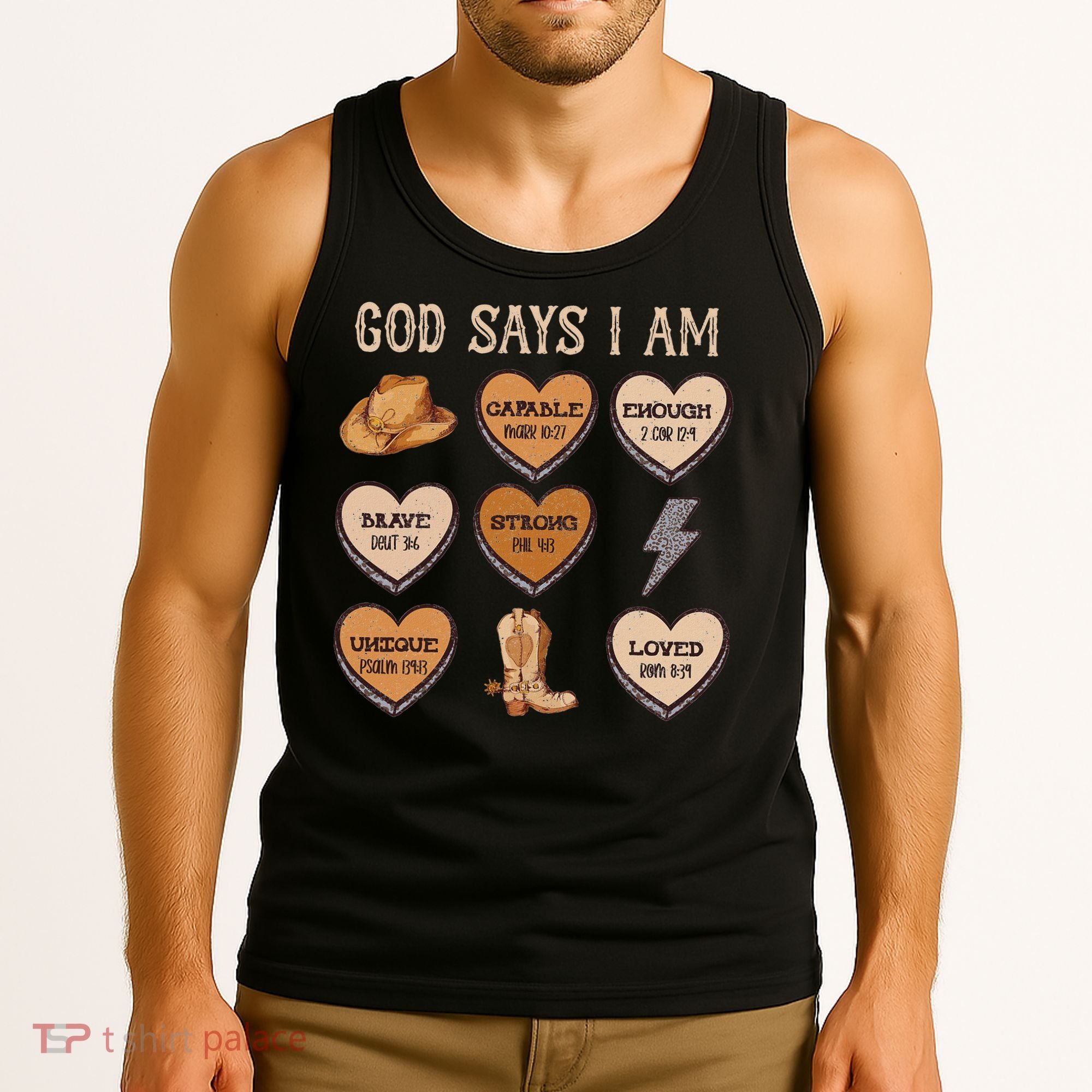 God Say I Am Conversation Heart Rodeo Western Christian Tank Top