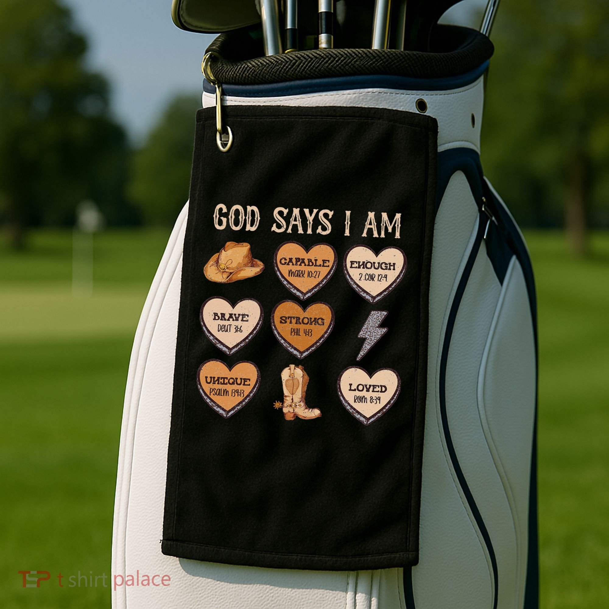 God Say I Am Conversation Heart Rodeo Western Christian Golf Towel