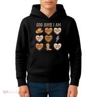 God Say I Am Conversation Heart Rodeo Western Christian Kids Hoodie thumb 4