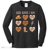 God Say I Am Conversation Heart Rodeo Western Christian Kids Long Sleeve Shirt thumb 0