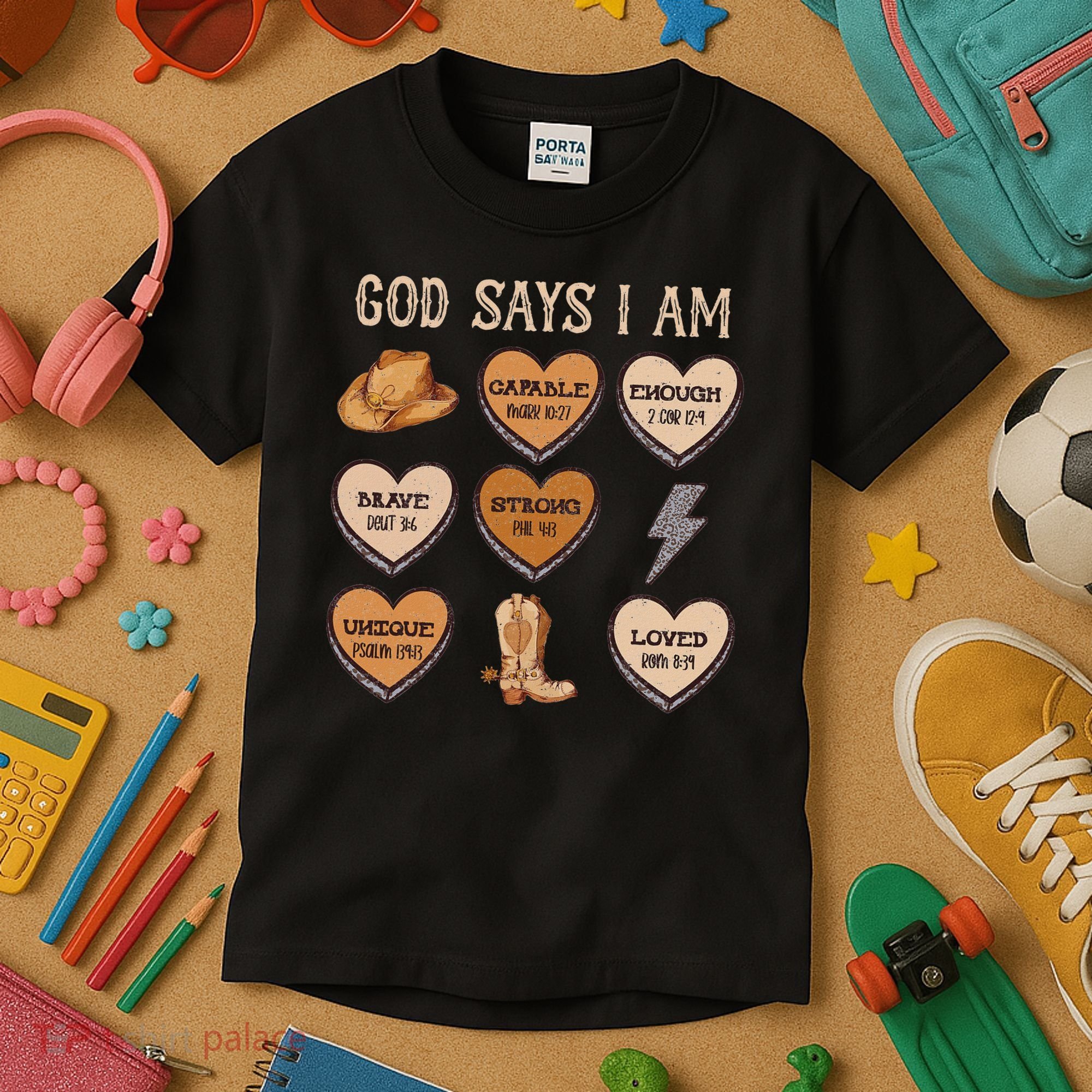 God Say I Am Conversation Heart Rodeo Western Christian Kids T-Shirt
