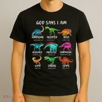 God Says I Am Dinosaur Funny Dino Bible Verse T-Shirt thumb 3