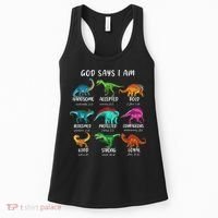 God Says I Am Dinosaur Funny Dino Bible Verse Women's Tank Top thumb 0