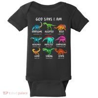God Says I Am Dinosaur Funny Dino Bible Verse Baby Bodysuit thumb 0