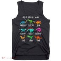 God Says I Am Dinosaur Funny Dino Bible Verse Tank Top thumb 0