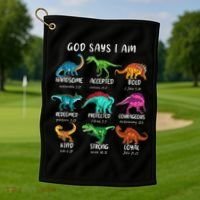 God Says I Am Dinosaur Funny Dino Bible Verse Golf Towel thumb 1