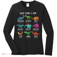 God Says I Am Dinosaur Funny Dino Bible Verse Women's Long Sleeve Shirt thumb 0