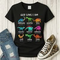 God Says I Am Dinosaur Funny Dino Bible Verse Women's T-Shirt thumb 3