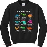 God Says I Am Dinosaur Funny Dino Bible Verse Kids Sweatshirt thumb 0