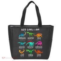 God Says I Am Dinosaur Funny Dino Bible Verse Tote Bag thumb 0