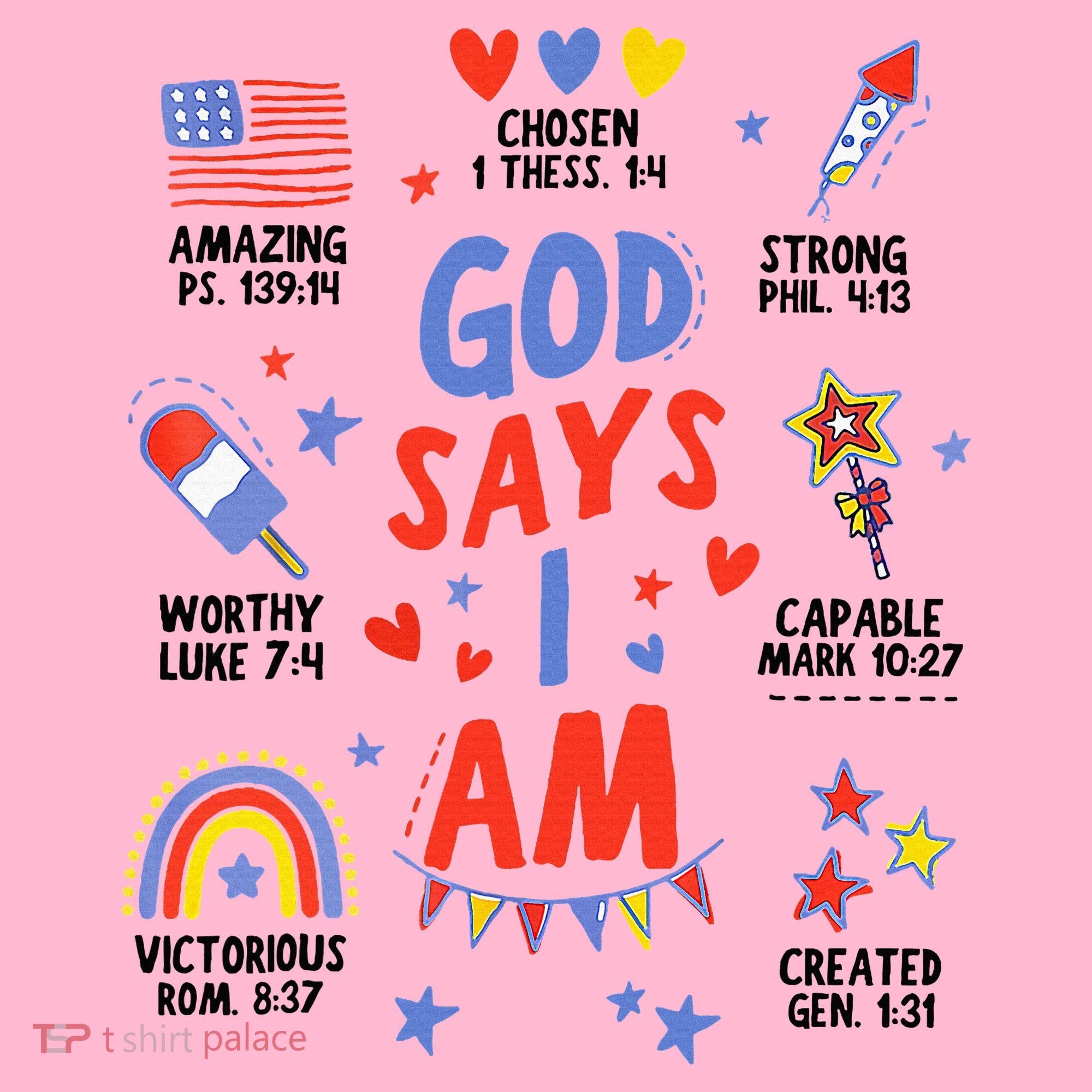 God Says I Am July 4th Christian Bible Verse Coaster