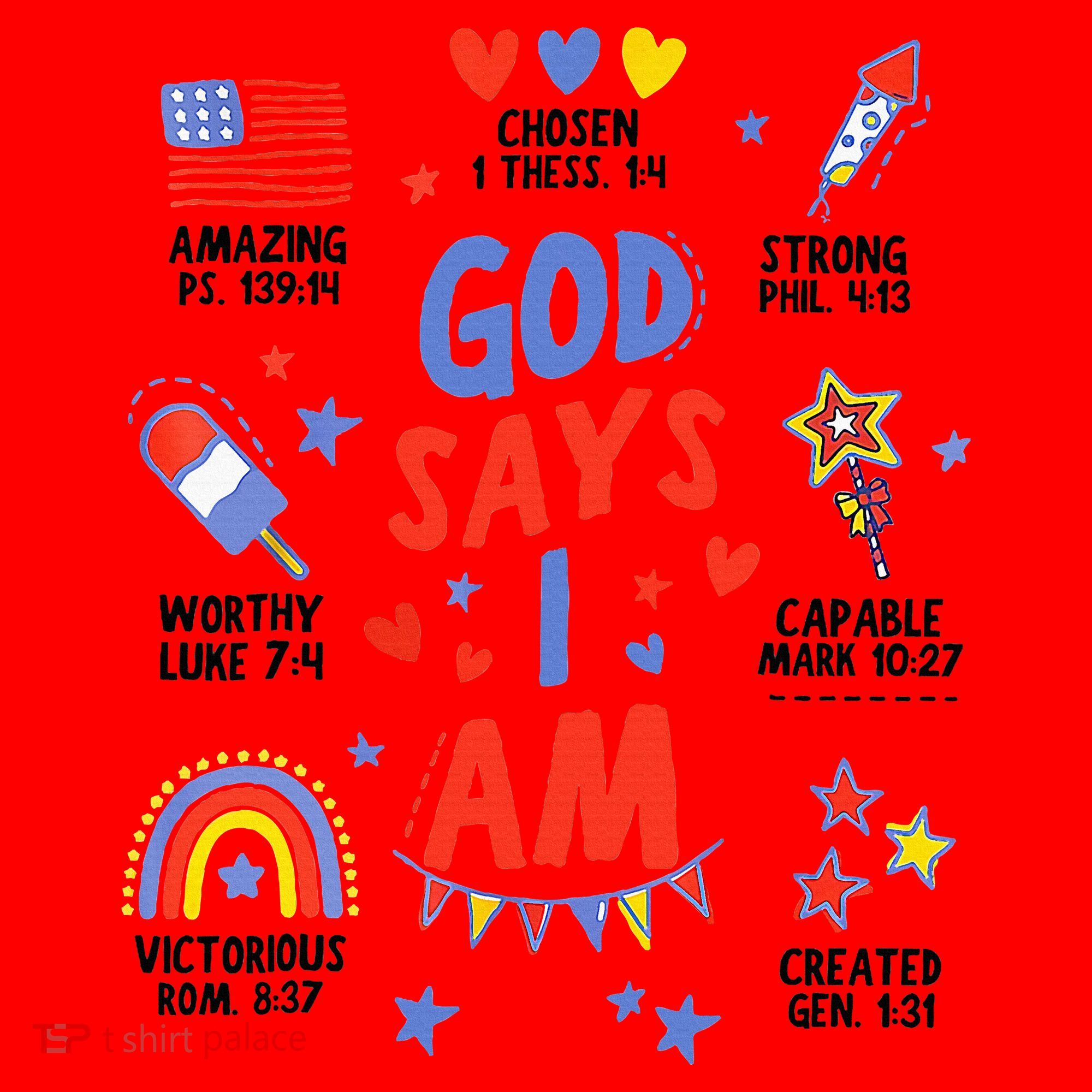 God Says I Am July 4th Christian Bible Verse Santa Hat