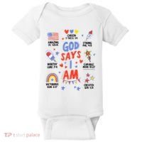 God Says I Am July 4th Christian Bible Verse Baby Bodysuit thumb 0