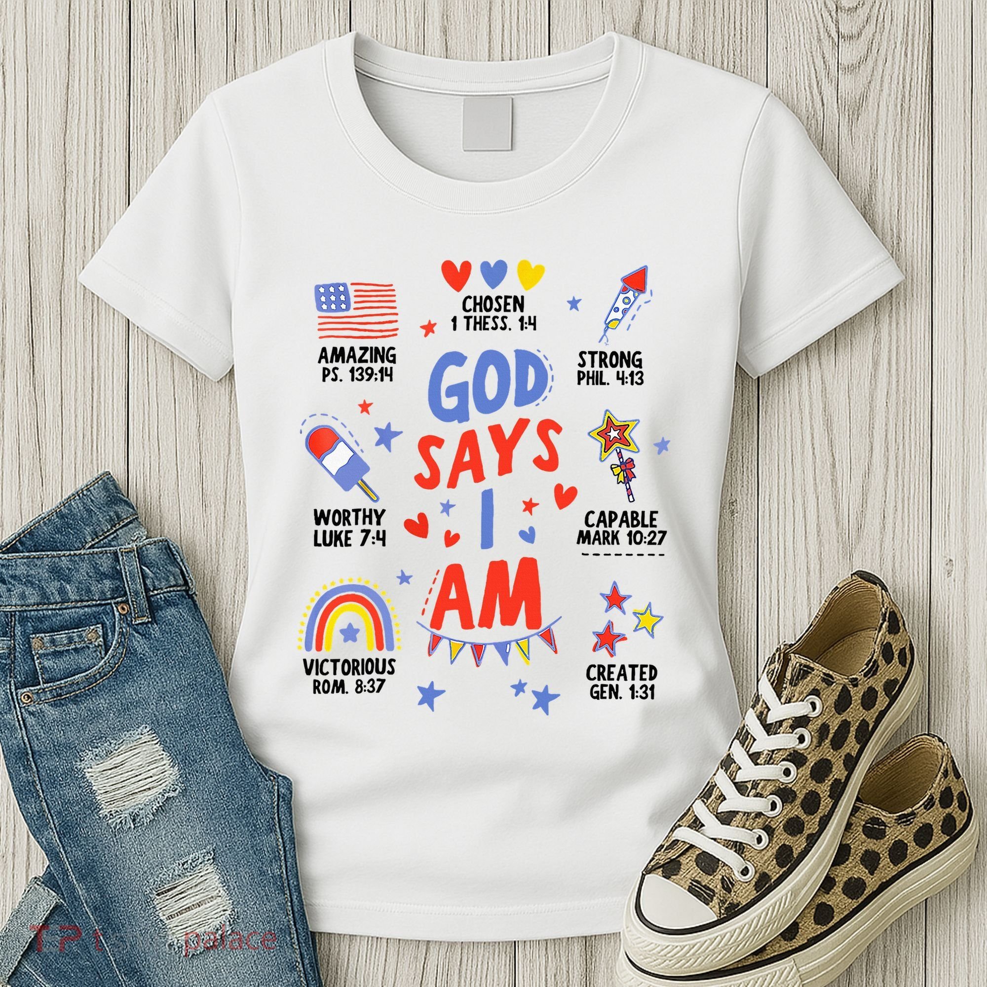 God Says I Am July 4th Christian Bible Verse Women's T-Shirt