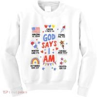 God Says I Am July 4th Christian Bible Verse Kids Sweatshirt thumb 0