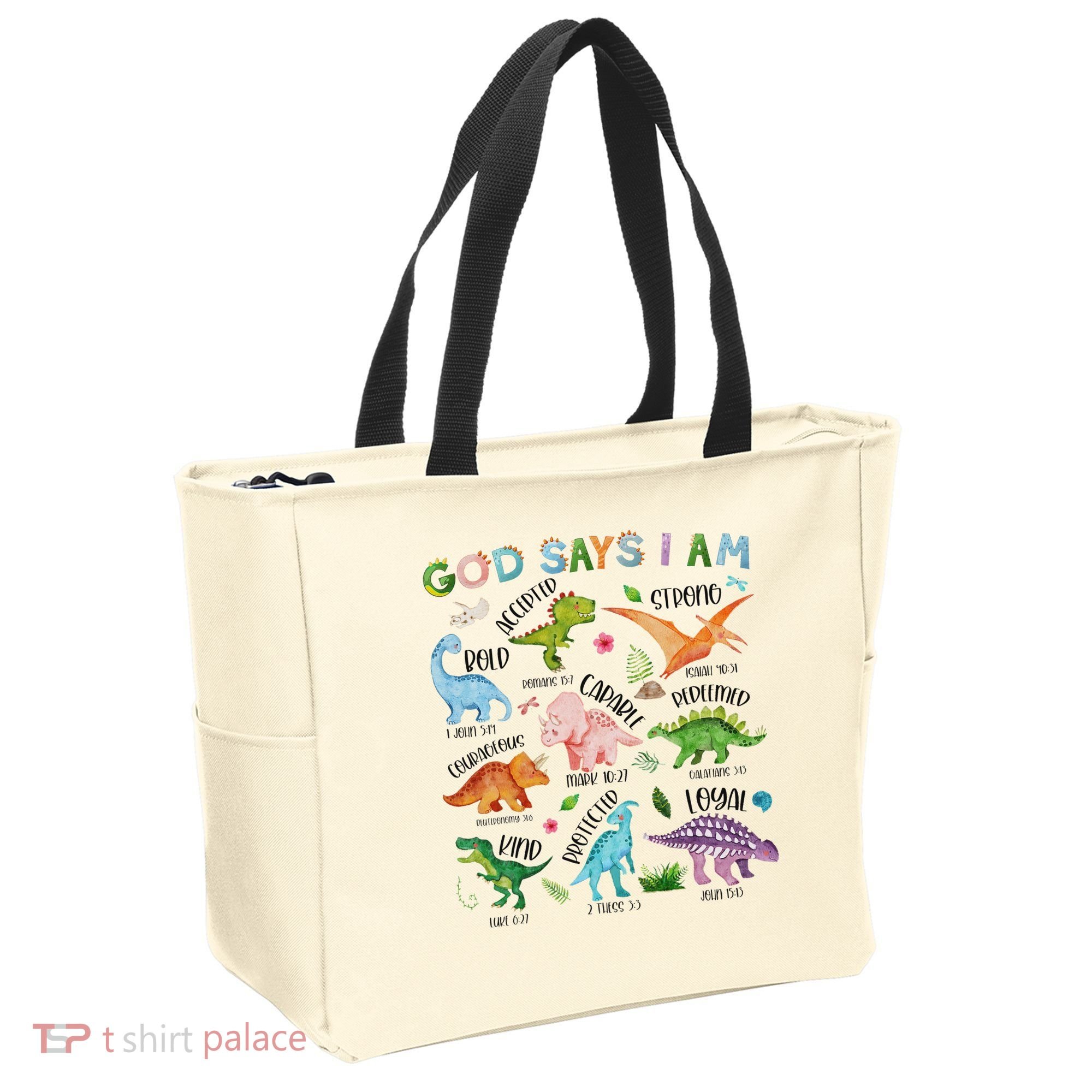 God Says I Am Dinosaur Lover Bible Verse Tote Bag