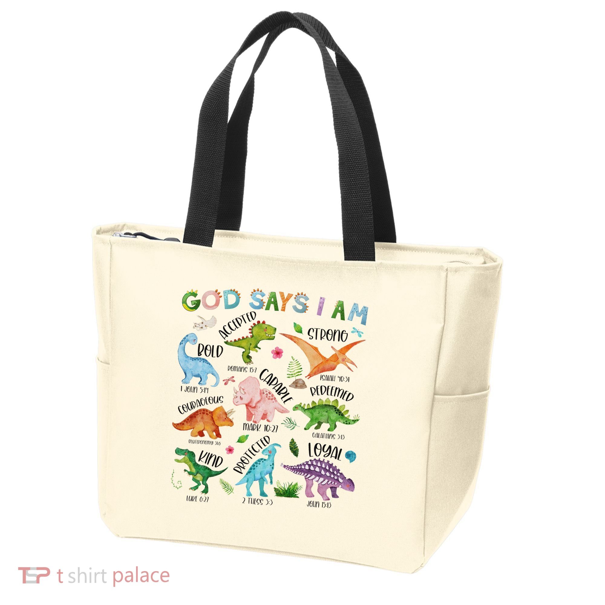 God Says I Am Dinosaur Lover Bible Verse Tote Bag