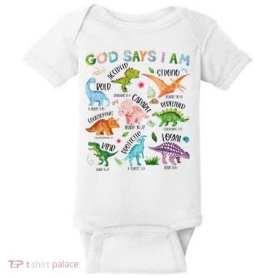 God Says I Am Dinosaur Lover Bible Verse Baby Bodysuit