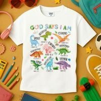 God Says I Am Dinosaur Lover Bible Verse Kids T-Shirt thumb 3