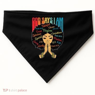 God Says I Am Black Melanin Black Retro Juneteenth USA-Made Doggie Bandana
