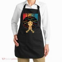 God Says I Am Black Melanin Black Retro Juneteenth Apron thumb 2