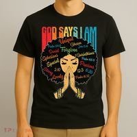 God Says I Am Black Melanin Black Retro Juneteenth T-Shirt thumb 3