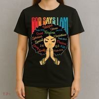 God Says I Am Black Melanin Black Retro Juneteenth T-Shirt thumb 4