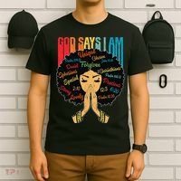 God Says I Am Black Melanin Black Retro Juneteenth T-Shirt thumb 6