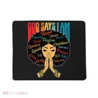 God Says I Am Black Melanin Black Retro Juneteenth Mousepad thumb 0