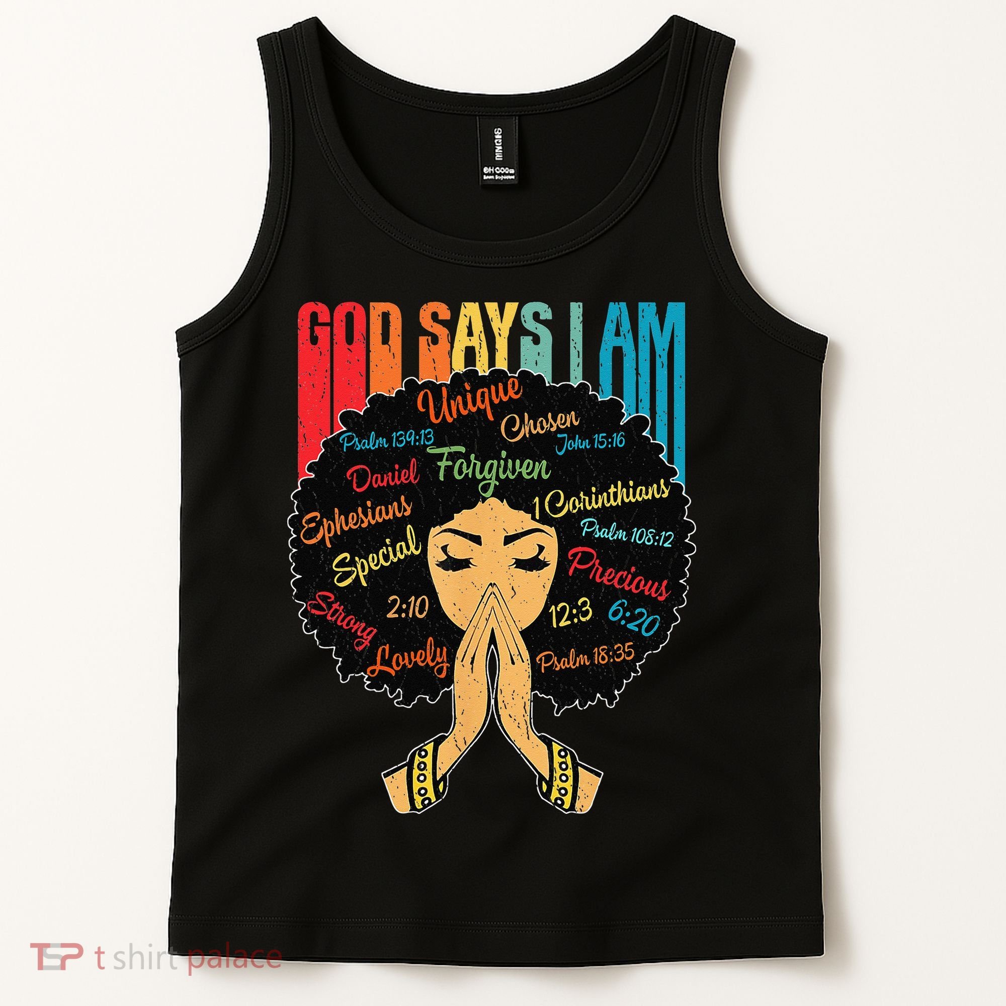 God Says I Am Black Melanin Black Retro Juneteenth Tank Top