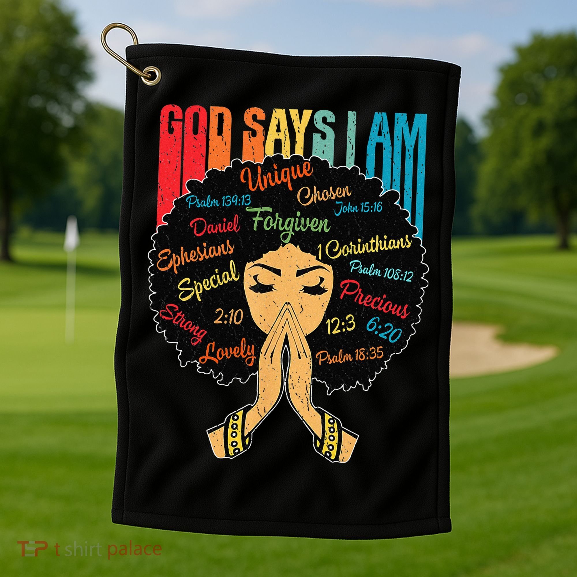 God Says I Am Black Melanin Black Retro Juneteenth Golf Towel