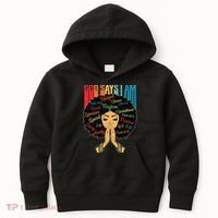 God Says I Am Black Melanin Black Retro Juneteenth Kids Hoodie thumb 0