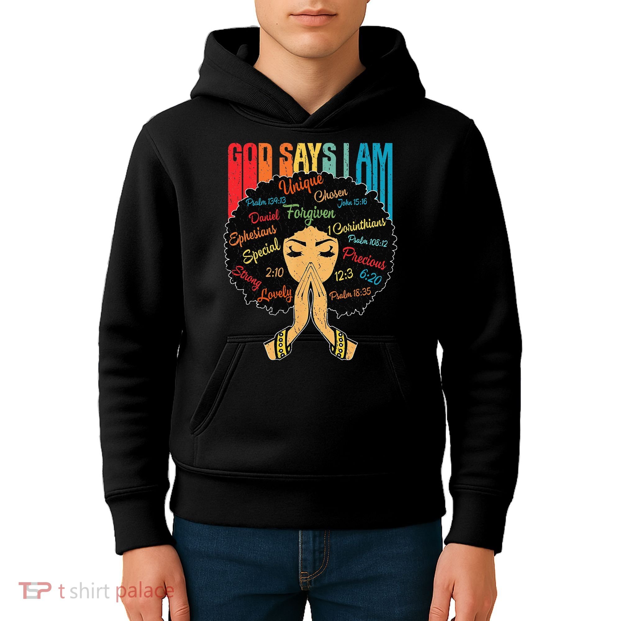 God Says I Am Black Melanin Black Retro Juneteenth Kids Hoodie