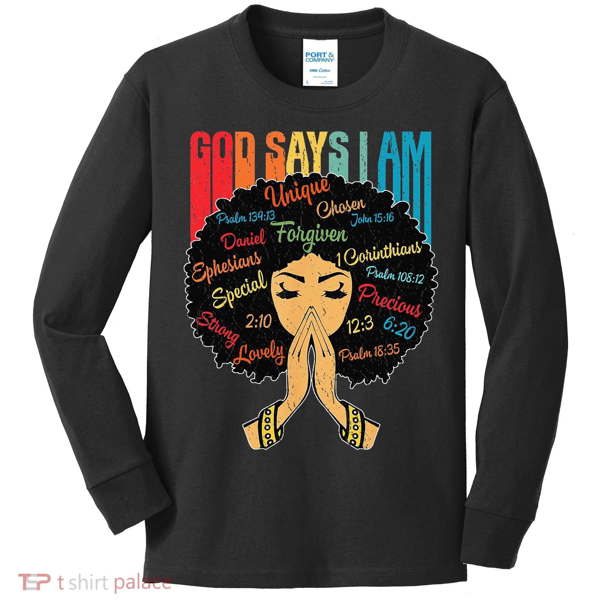 God Says I Am Black Melanin Black Retro Juneteenth Kids Long Sleeve Shirt