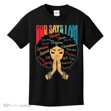 God Says I Am Black Melanin Black Retro Juneteenth Kids T-Shirt