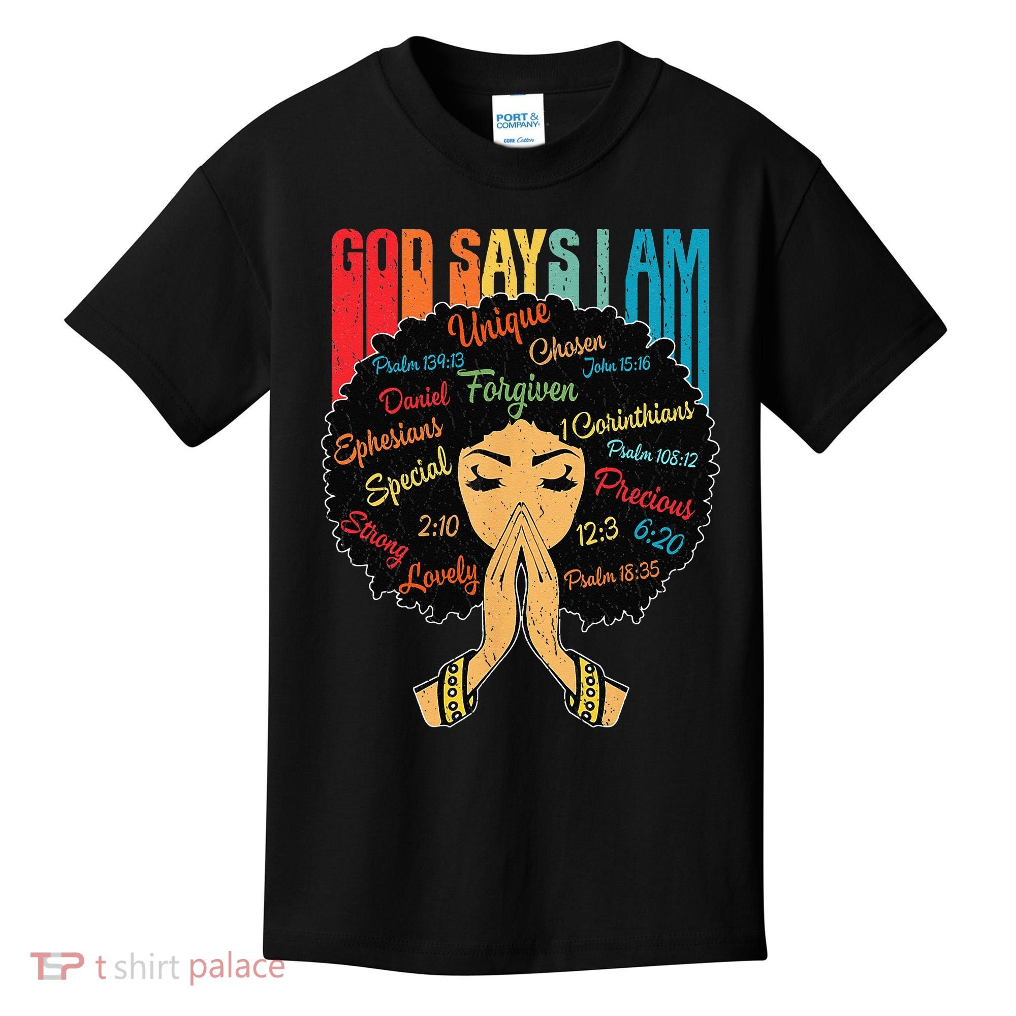 God Says I Am Black Melanin Black Retro Juneteenth Kids T-Shirt