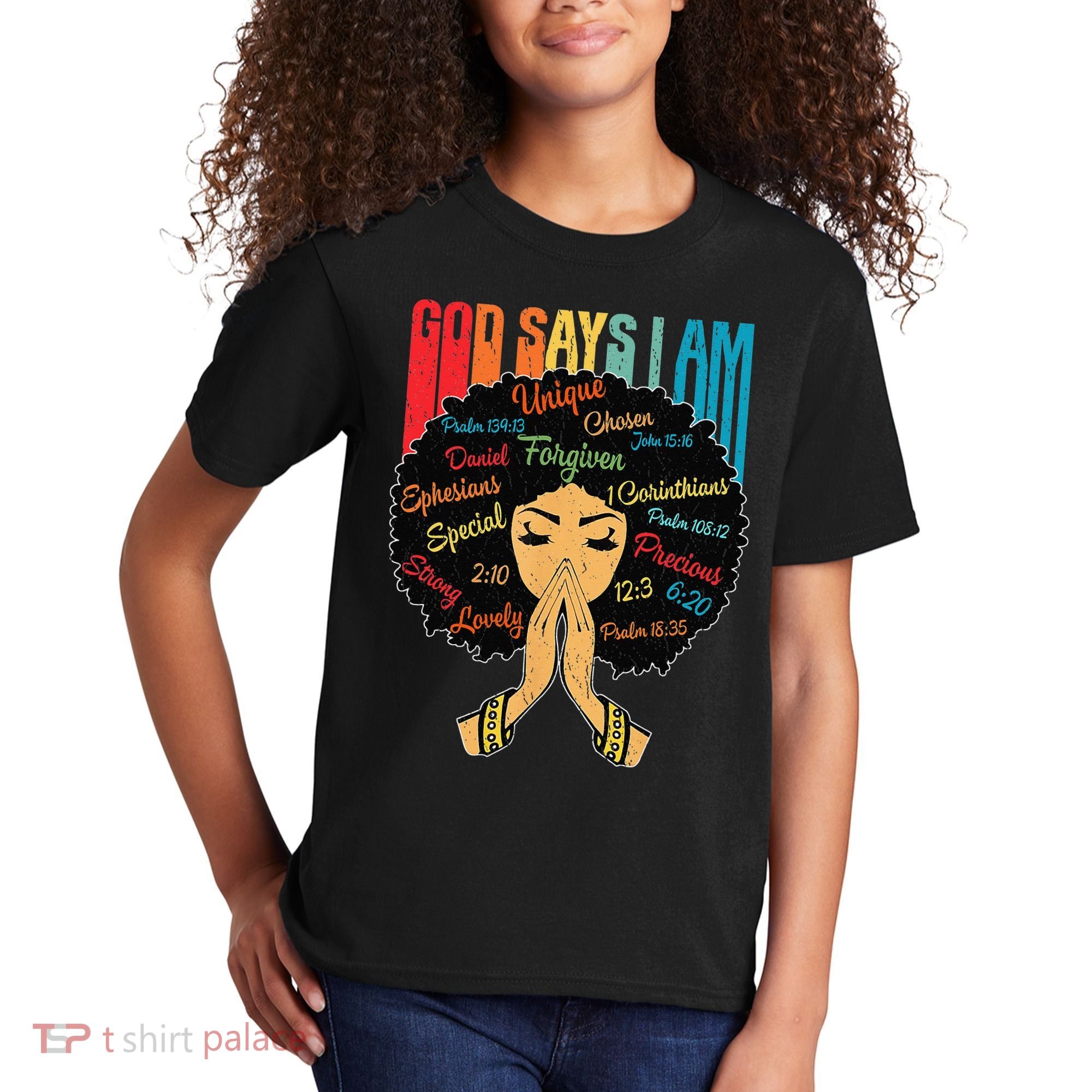 God Says I Am Black Melanin Black Retro Juneteenth Kids T-Shirt