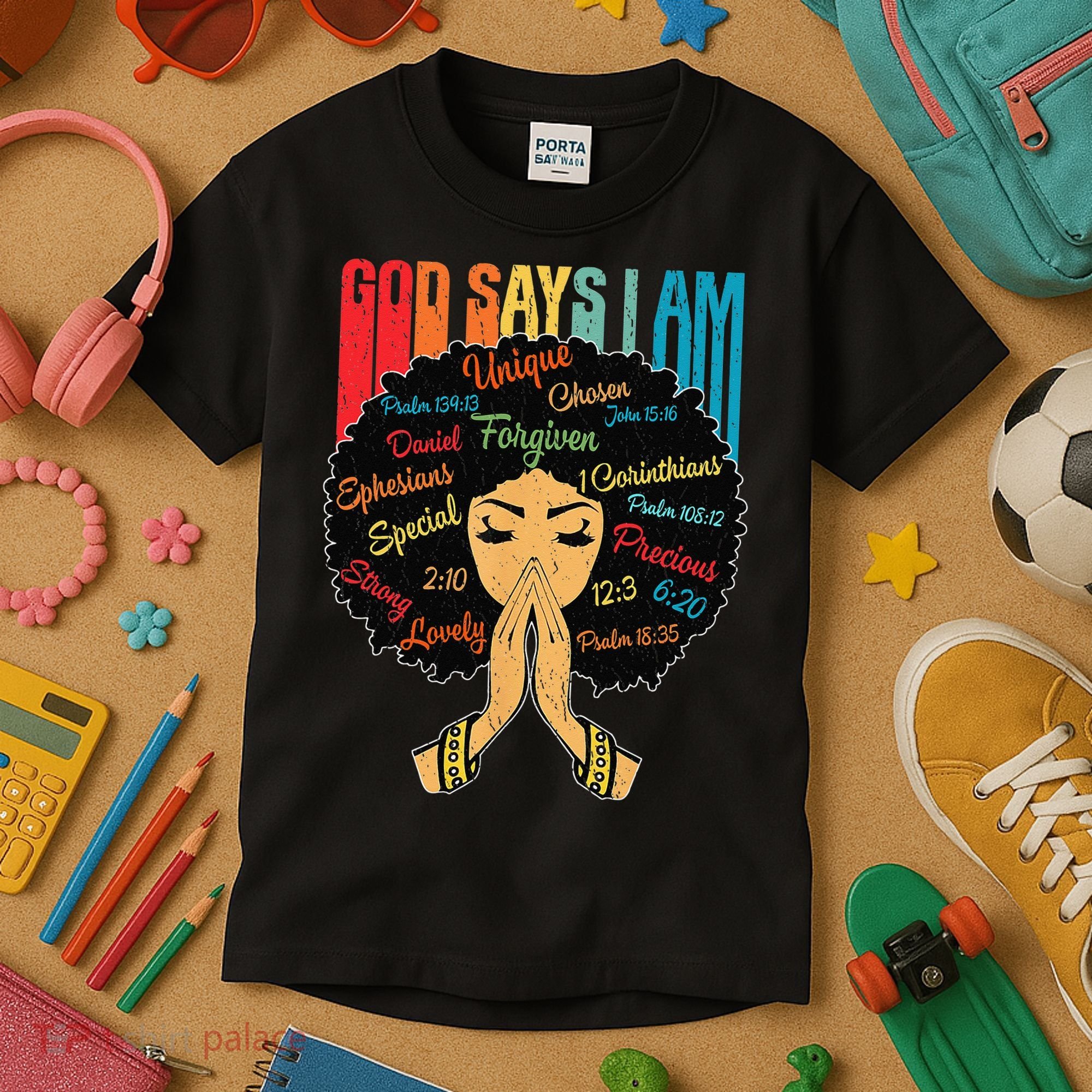 God Says I Am Black Melanin Black Retro Juneteenth Kids T-Shirt