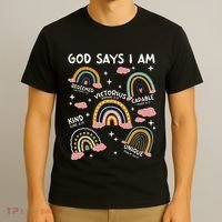 God Says I Am Rainbow Lover Girl Christian T-Shirt thumb 3