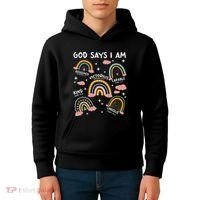 God Says I Am Rainbow Lover Girl Christian Kids Hoodie thumb 4