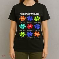 God Says I Am Autism Awareness Retro Be Kind T-Shirt thumb 4
