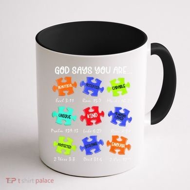 God Says I Am Autism Awareness Retro Be Kind Coffee Mug back