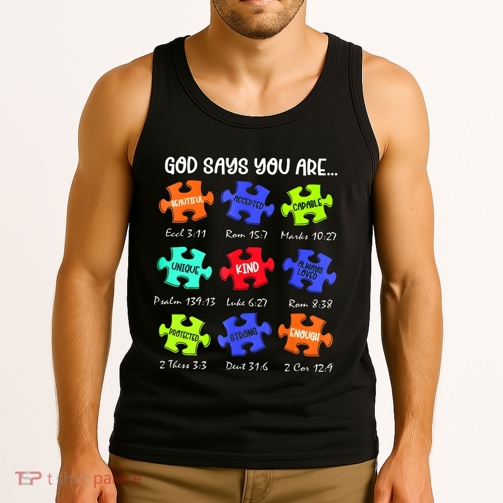 God Says I Am Autism Awareness Retro Be Kind Tank Top