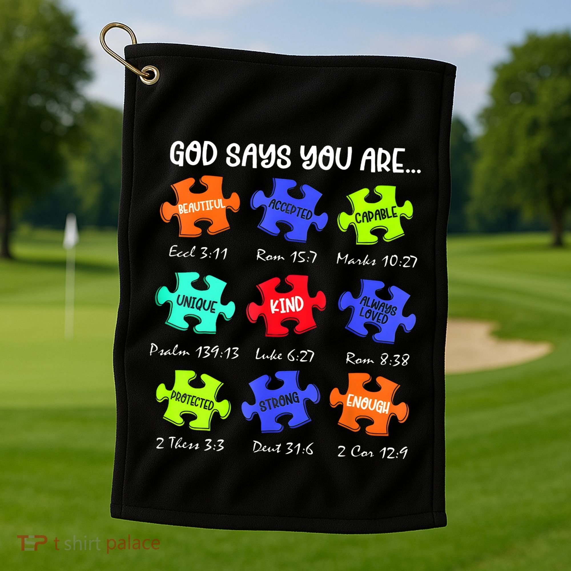 God Says I Am Autism Awareness Retro Be Kind Golf Towel